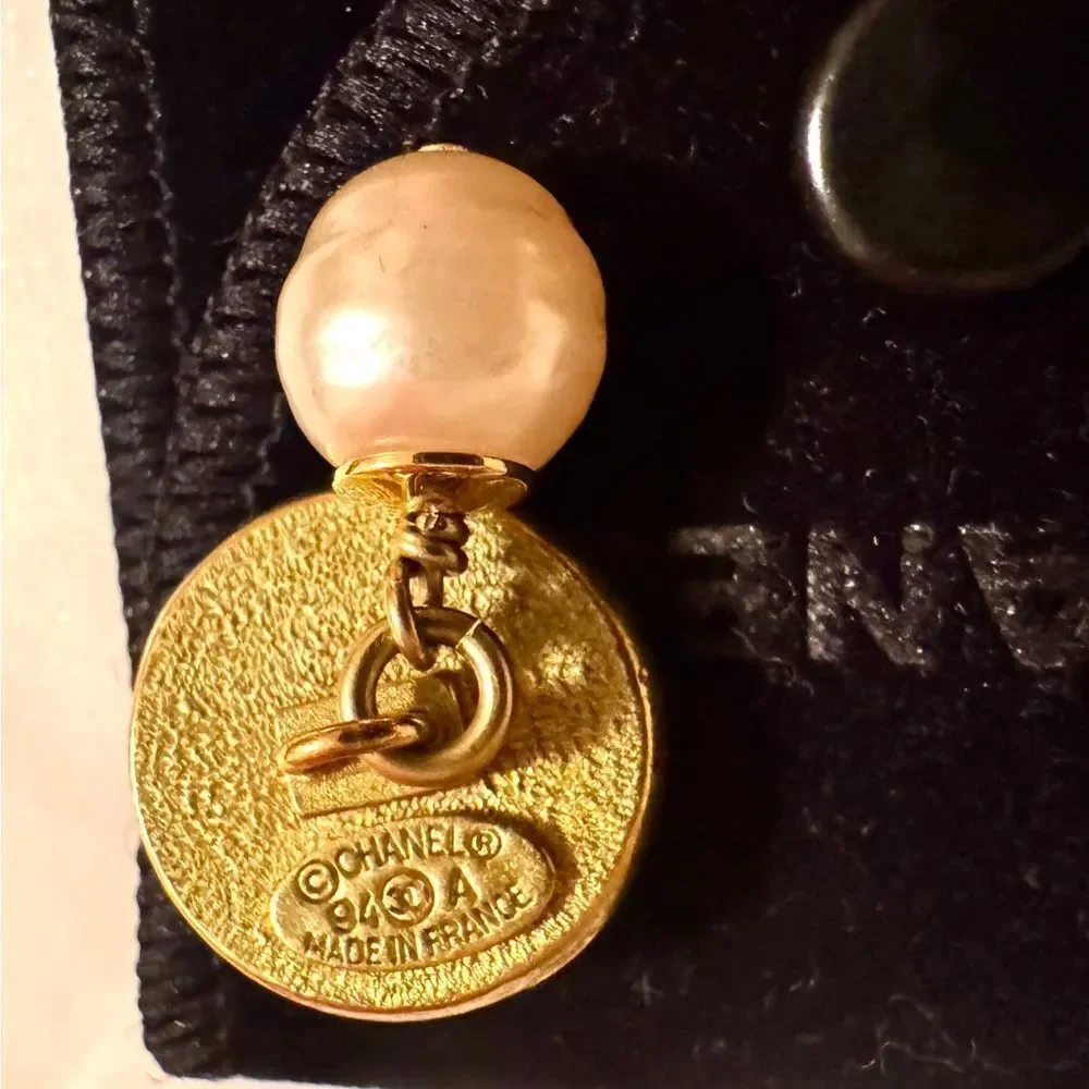 CHANEL Gold Plated and Cream Faux Pearl Vintage Cufflinks Authentic